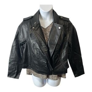 Eloquii Faux Leather Rocker Baddie Cropped Moto Jacket Black, Size 22-24